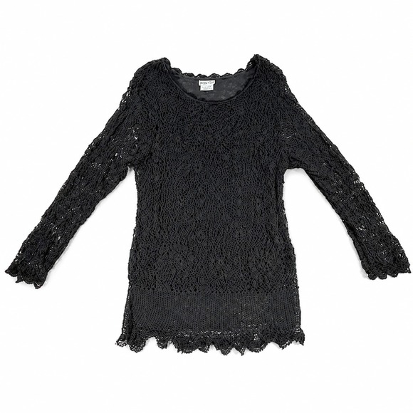 Marisol Tops - Marisol Black Crochet Tunic Top Women XL Cotton Lined Boho Long Sleeve